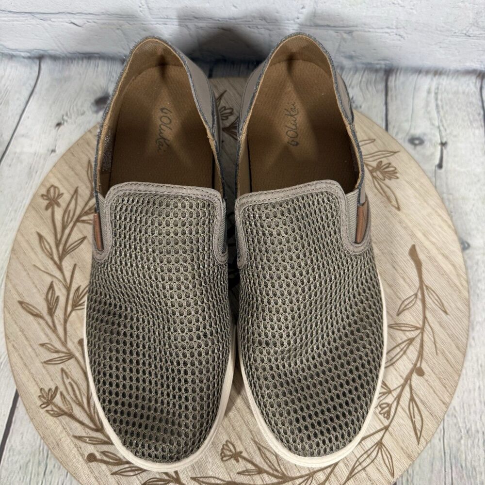OluKai Women's Taupe Slip-On Mesh Flats